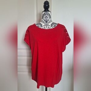 Cleo Petites Red Lace Sleeve Top XL